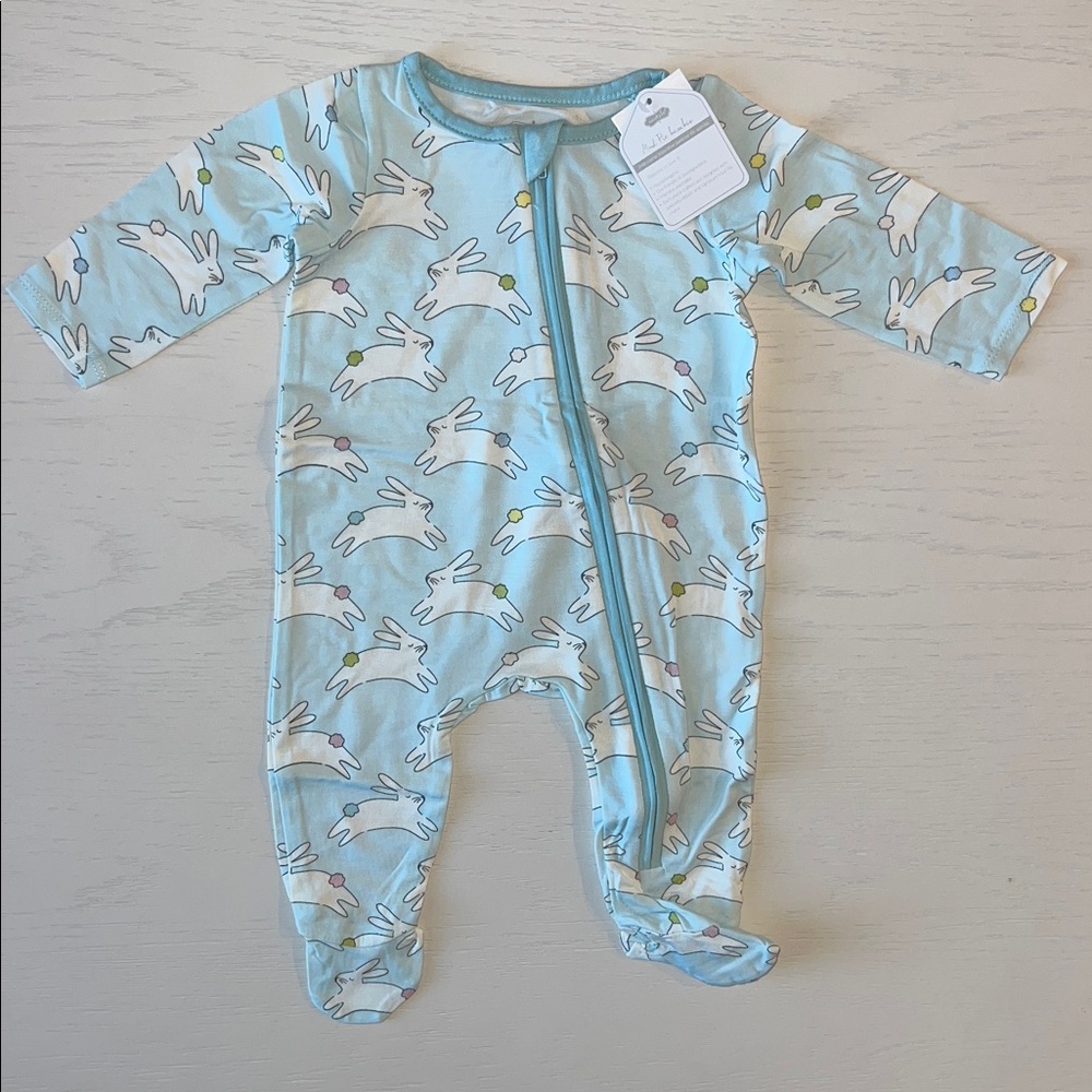 Mud Pie Blue Bunny Easter Bamboo Footie 0-3 3-6 6-9 months